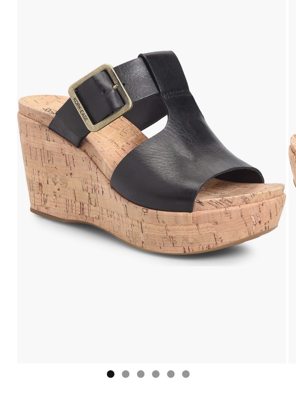 Kork-Ease Black Leather Cork Platform Wedge Sandal